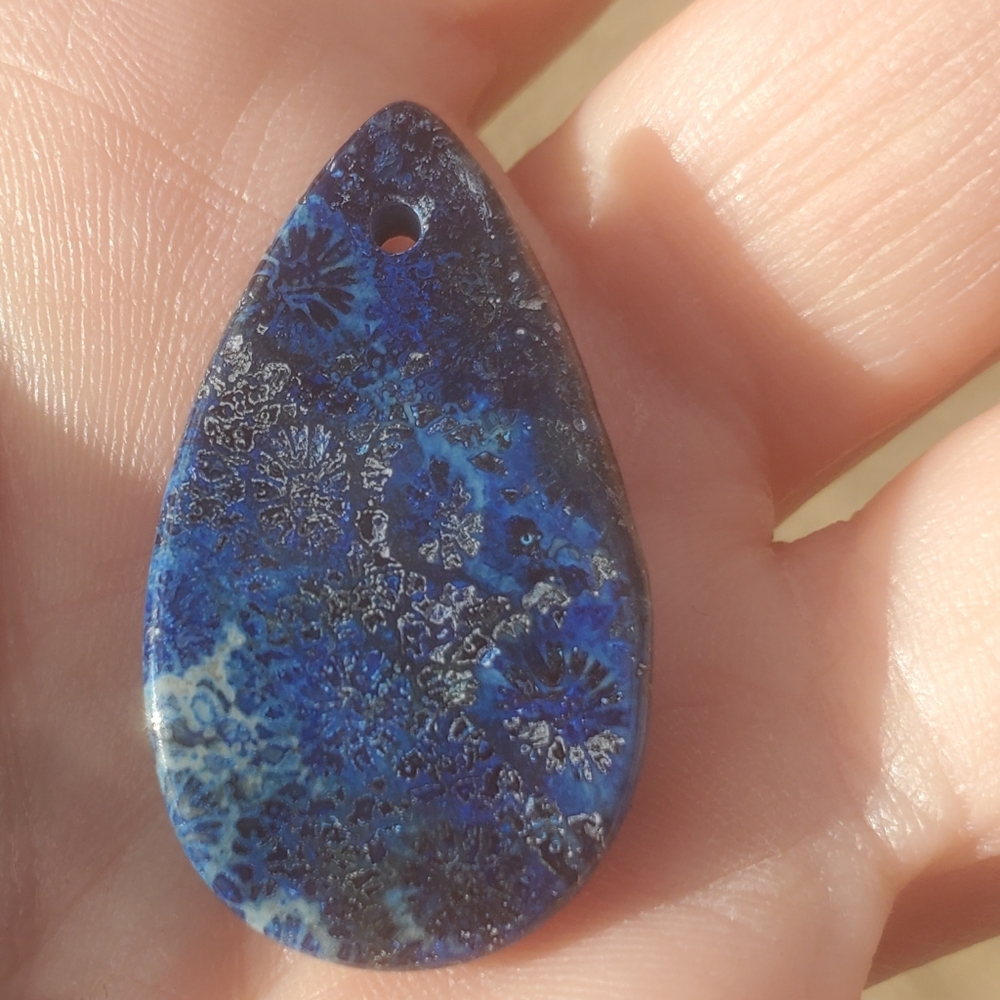 New Blue Fossil Teardrop Pendant.